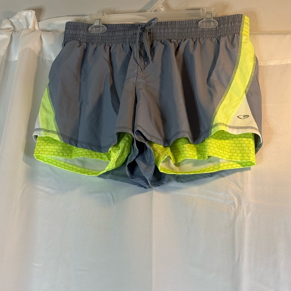 Champion Gray and Green Athletic Shorts with Elastic Waistband